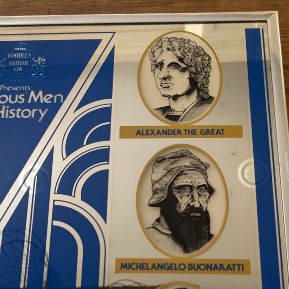 VINTAGE RARE BOODLES BRITISH Dry GIN Mirror Famous Men of History 20”x16” - Picture 7 of 13